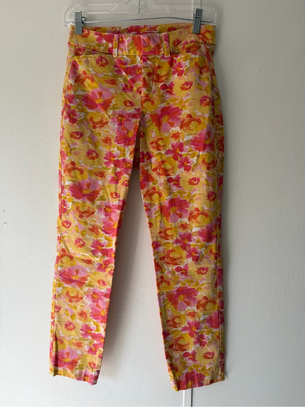 Old Navy Women's High-Rise Floral Skinny Pants Yellow Pink Orange Size 2